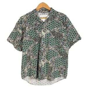 Frank Button Down Shirt Mens L Psychedelic Paisley Green Purple Cotton Festival